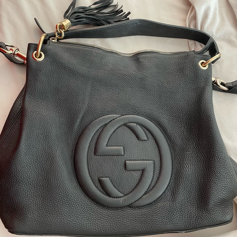 100% Authentic Large Black Leather Gucci Soho Bag